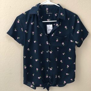 J. Crew Mercantile Navy Floral Blouse